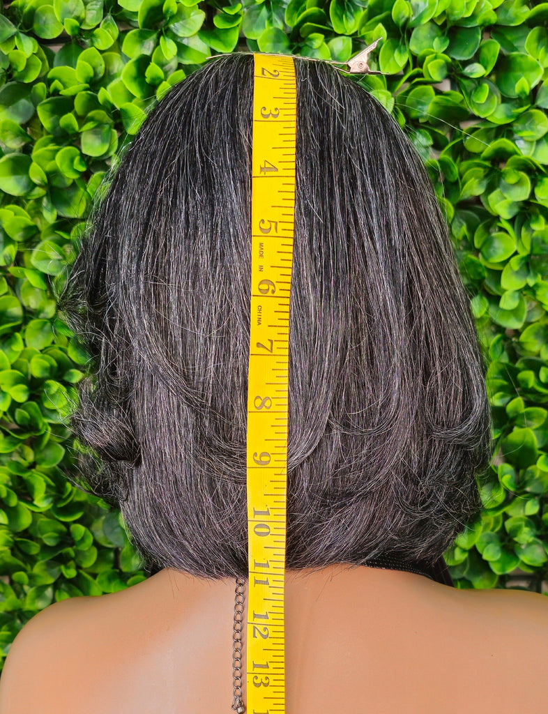 Salt Pepper Wig Bob 100% Human Hair Lace Front Wig Brazilian Remy Human Hair Straight Bob Hairstyle Layered Hair Gray Bob Wig - Beauty Blessings LLC