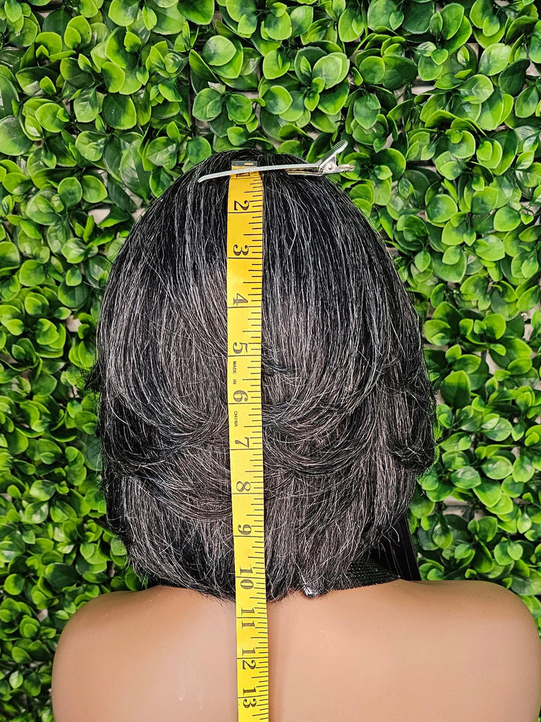 Gray Bob 100% Human Hair Wig Peruvian Remy Short Cut Hair Straight Bob Hairstyle Layered Hair Bob Wig with Bangs Dark Salt Pepper Wig - Beauty Blessings LLC