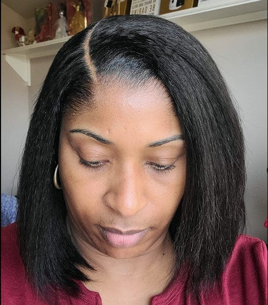 Blunt Cut Italian Yaki Straight Human Hair Wig Glueless Lace Front Bob Wig 4C Kinky Edges Natural Hairline Lace Wig - Beauty Blessings LLC