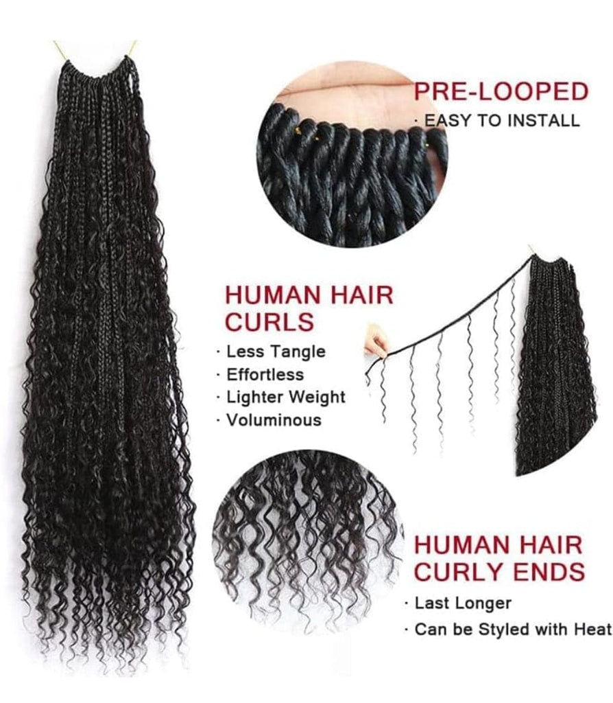 Fast Boho Braids Crochet Boho Box Braids with Human Hair Deep Curls, Pre-Looped Box Braids with Full Deep Curly Human Hair Ends, Hair Extensions Up to 30 Inches Crochet Braids 20 Strands - Beauty Blessings LLC