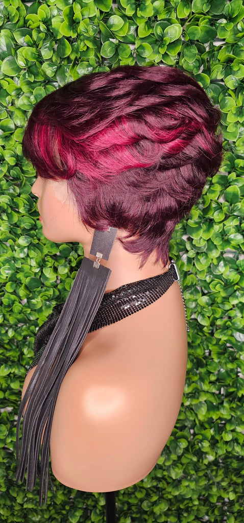 Burgundy Pixie Cut Remy 100% Human Hair Lace Wig Short Hairstyle Lace Front Wig - Beauty Blessings LLC