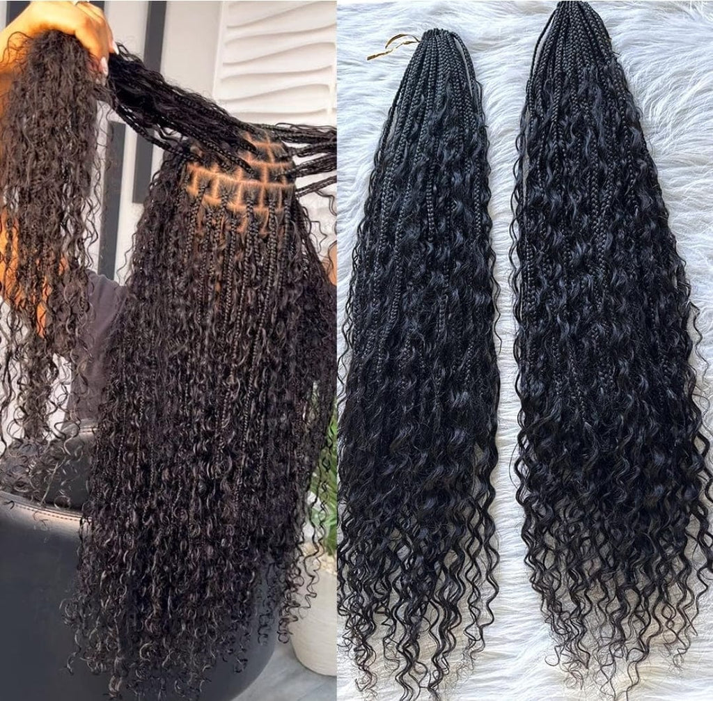 Fast Boho Braids Crochet Boho Box Braids with Human Hair Deep Curls, Pre-Looped Box Braids with Full Deep Curly Human Hair Ends, Hair Extensions Up to 30 Inches Crochet Braids 20 Strands - Beauty Blessings LLC