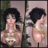 Black Curly Hair Brazilian Remy 100% Human Hair Pixie Cut Curl Hair Wig Soft Cut Curly Water Wave Hair Protective Hairstyle Wig - Beauty Blessings LLC