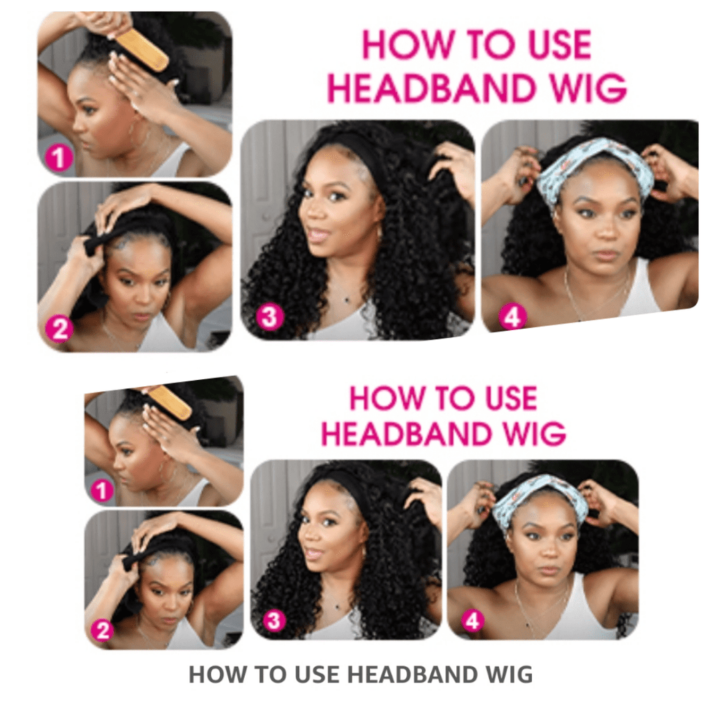 Raw Curly Brazilian Remy Human Hair Headband Wig Deep Wave Long Hair Natural Hair Half Wig Trendy Headband Wig Sexy Girl Hair Wig - Beauty Blessings LLC