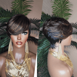 Pixie Cut Wig Chocolate Brown Dark Brown Auburn Hair Short Hairstyle Wig with Swoop Bangs Hair Glueless Wigs for Women Celebrity Hairstyles