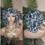 Salt Pepper Gray Hair Big Curl Wig Gray Curly Hair Women Fashion Wig Natural Hair Wig