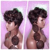 Curly Mohawk Hair Wig Black Auburn Mix Color Curl Glueless Wig Pixie Cut Curl Wig Layered Hair Wig