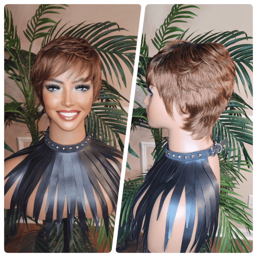 Auburn Glueless Pixie Cut Wig Brazilian Remy Human Hair Wig Tapered Cut 100% Human Hair Swoop Bang - Beauty Blessings LLC