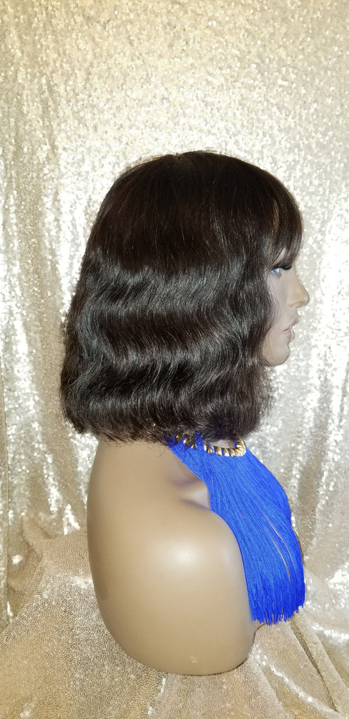 Natural Wavy Bob Ultra Brazilian Remy 100%Human Hair with Bangs - Beauty Blessing Wigs & Hair Extensions Boutique