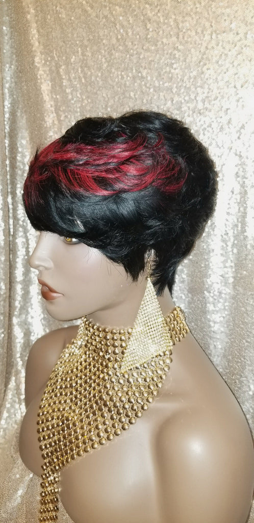 Wig Pixie Cut Brazilian Remy 100% Human Hair Wig Sleek Full Cap Colored Top Women Fashion Wig - Beauty Blessing Wigs & Hair Extensions Boutique