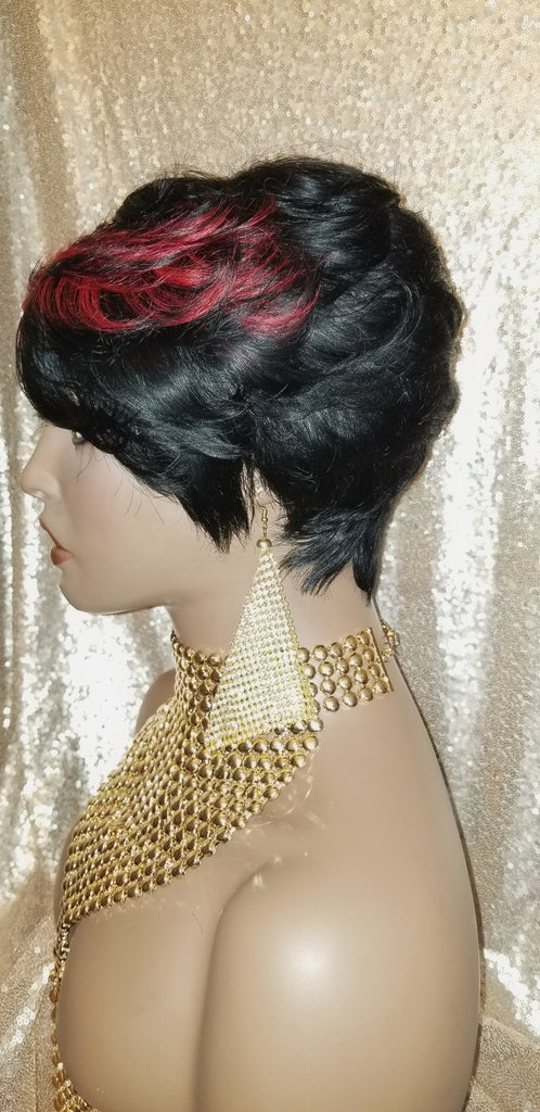 Wig Pixie Cut Brazilian Remy 100% Human Hair Wig Sleek Full Cap Colored Top Women Fashion Wig - Beauty Blessing Wigs & Hair Extensions Boutique