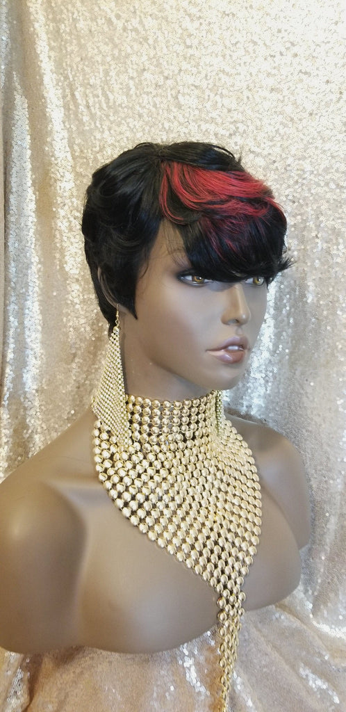 Wig Pixie Cut Brazilian Remy 100% Human Hair Wig Sleek Full Cap Colored Top Women Fashion Wig - Beauty Blessing Wigs & Hair Extensions Boutique