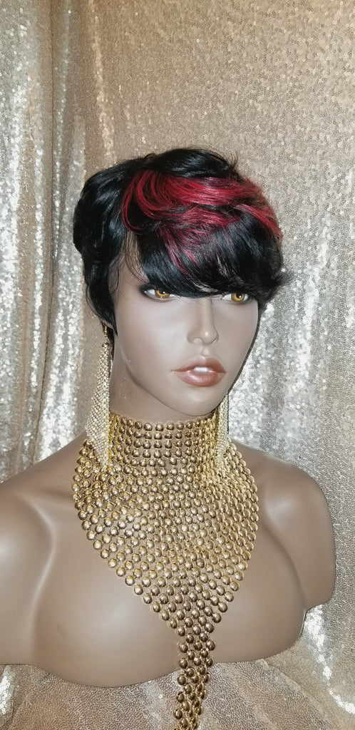 Wig Pixie Cut Brazilian Remy 100% Human Hair Wig Sleek Full Cap Colored Top Women Fashion Wig - Beauty Blessing Wigs & Hair Extensions Boutique