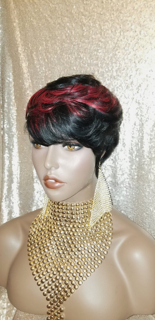 Wig Pixie Cut Brazilian Remy 100% Human Hair Wig Sleek Full Cap Colored Top Women Fashion Wig - Beauty Blessing Wigs & Hair Extensions Boutique