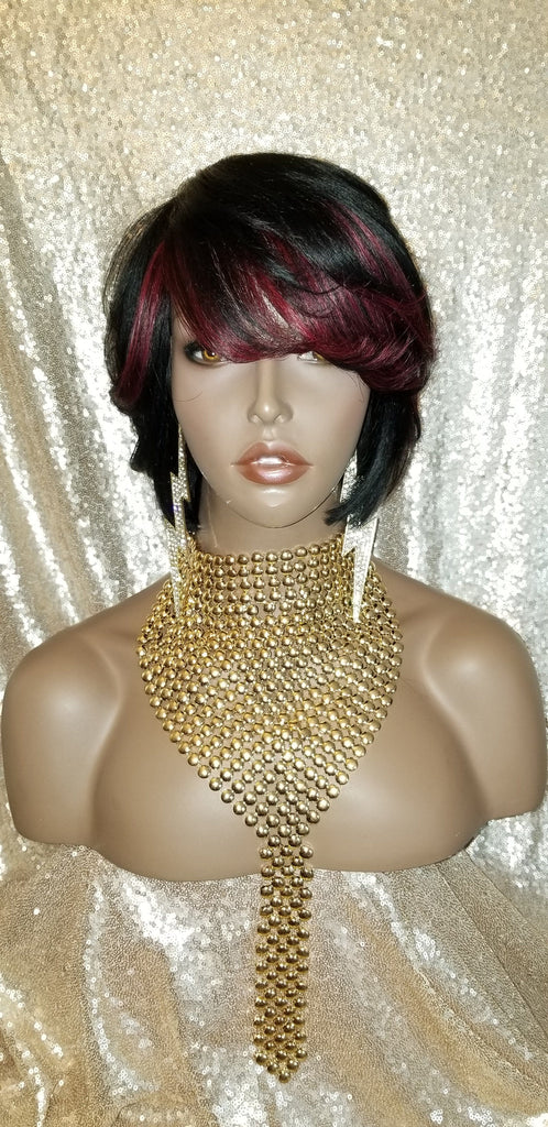 Bob Cut Human Hair Remy Wig Burgundy Bang Hair Wig - Beauty Blessing Wigs & Hair Extensions Boutique