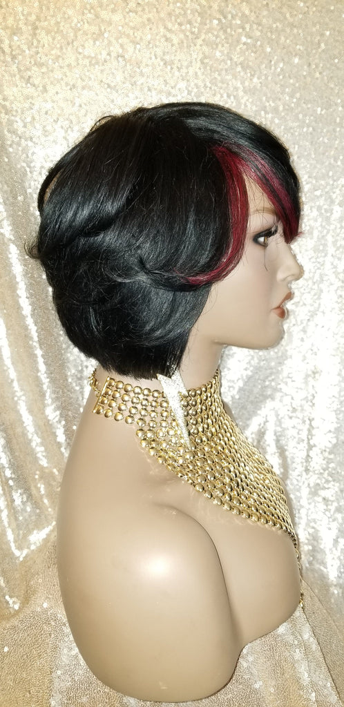 Bob Cut Human Hair Remy Wig Burgundy Bang Hair Wig - Beauty Blessing Wigs & Hair Extensions Boutique