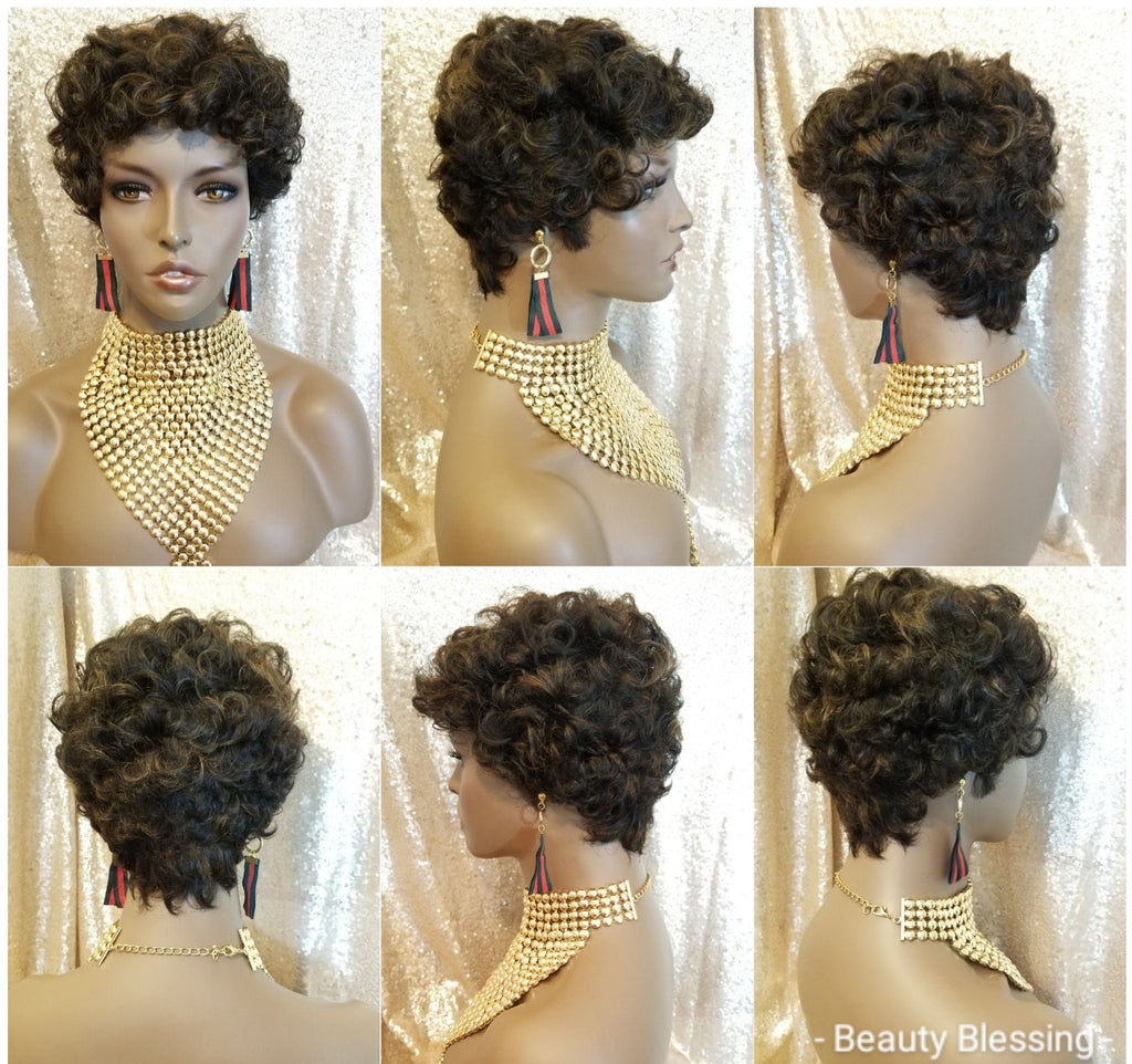 Celebrity Inspired Style Wig Pixie Curl 100% Remy Human Hair Wig - Beauty Blessing Wigs & Hair Extensions Boutique