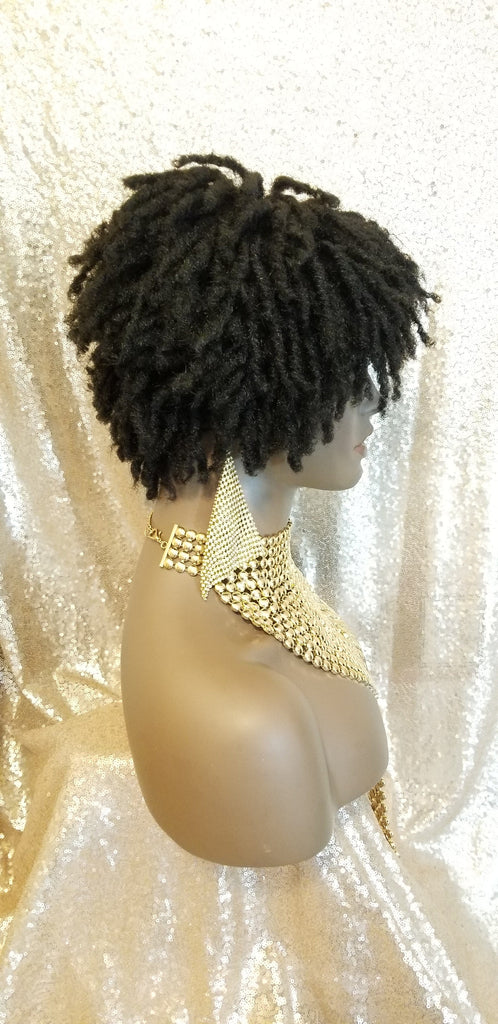 Afrocentric Short Kinky Curl Coil Twist Dread Locks Natural Style Full Cap Wig with Bangs - Beauty Blessing Wigs & Hair Extensions Boutique