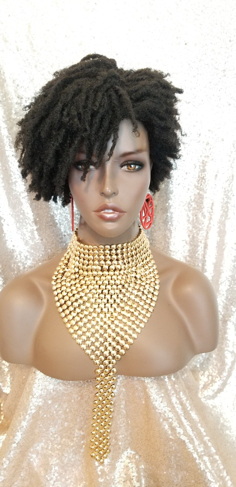 Afrocentric Short Kinky Curl Coil Twist Dread Locks Natural Style Full Cap Wig with Bangs - Beauty Blessing Wigs & Hair Extensions Boutique