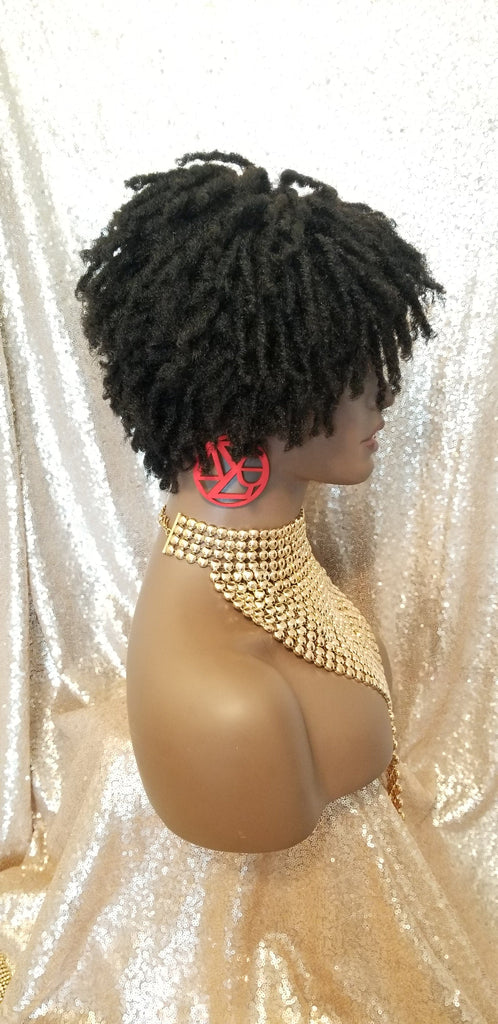 Afrocentric Short Kinky Curl Coil Twist Dread Locks Natural Style Full Cap Wig with Bangs - Beauty Blessing Wigs & Hair Extensions Boutique