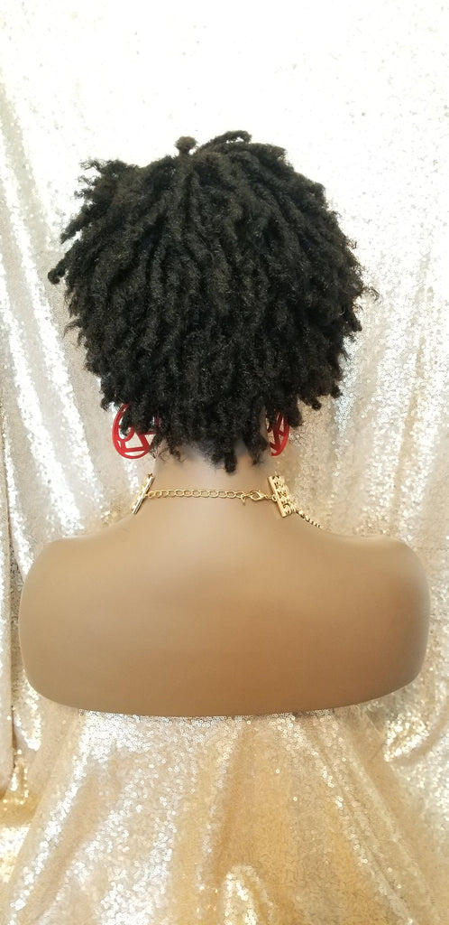 Afrocentric Short Kinky Curl Coil Twist Dread Locks Natural Style Full Cap Wig with Bangs - Beauty Blessing Wigs & Hair Extensions Boutique