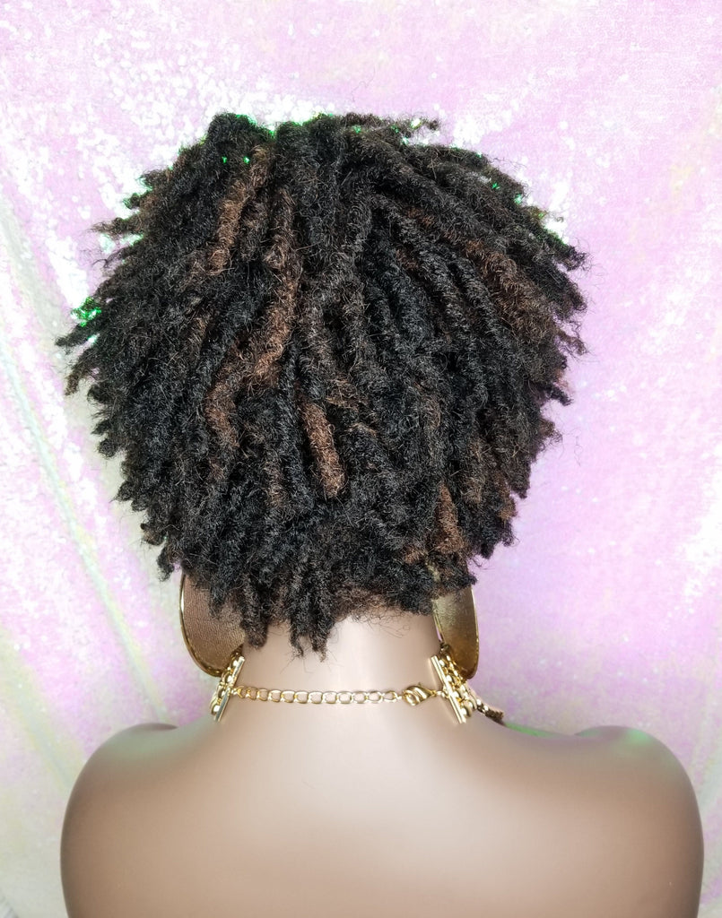 Afrocentric Short Kinky Curl Coil Twist Dread Locks Natural Style Full Cap Wig with Bangs - Beauty Blessing Wigs & Hair Extensions Boutique