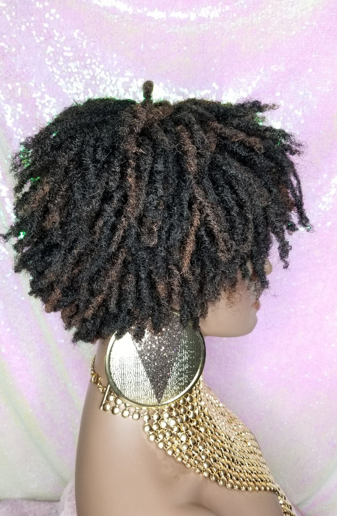 Afrocentric Short Kinky Curl Coil Twist Dread Locks Natural Style Full Cap Wig with Bangs - Beauty Blessing Wigs & Hair Extensions Boutique