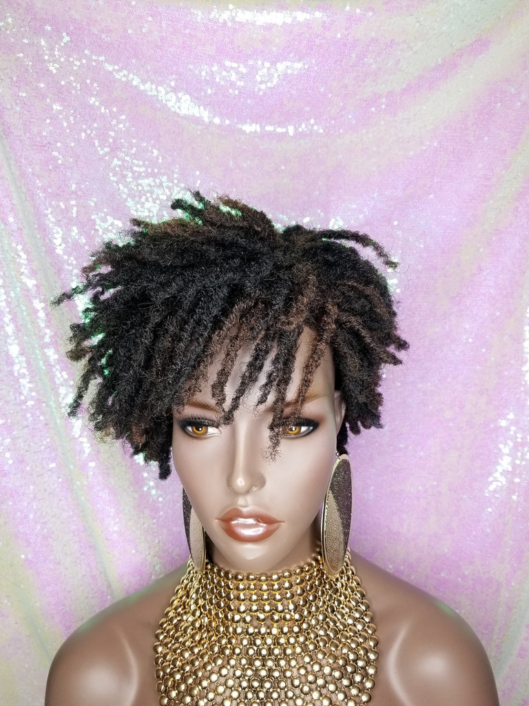 Afrocentric Short Kinky Curl Coil Twist Dread Locks Natural Style Full Cap Wig with Bangs - Beauty Blessing Wigs & Hair Extensions Boutique