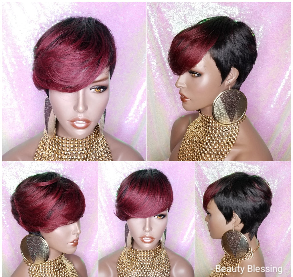 Short Cut Feather Style Full Cap Premium Fiber Wig - Beauty Blessing Wigs & Hair Extensions Boutique