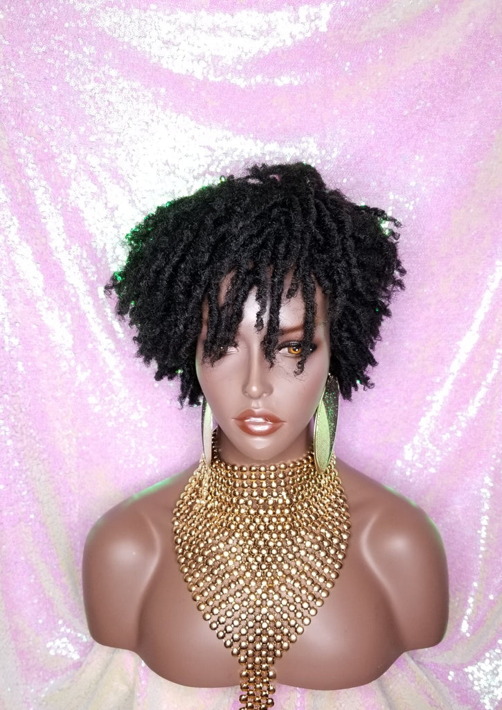 Afrocentric Short Kinky Curl Coil Twist Dread Locks Natural Style Full Cap Wig with Bangs - Beauty Blessing Wigs & Hair Extensions Boutique