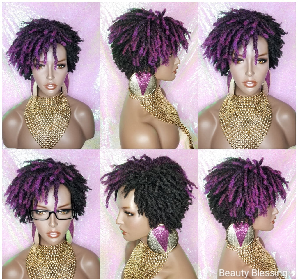 Afrocentric Short Kinky Curl Coil Twist Dread Locks Natural Style Full Cap Wig with Bangs - Beauty Blessing Wigs & Hair Extensions Boutique