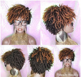 Afrocentric Short Kinky Curl Coil Twist Dread Locks Natural Style Full Cap Wig with Bangs - Beauty Blessing Wigs & Hair Extensions Boutique