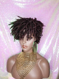 Afrocentric Short Kinky Curl Coil Twist Dread Locks Natural Style Full Cap Wig with Bangs - Beauty Blessing Wigs & Hair Extensions Boutique