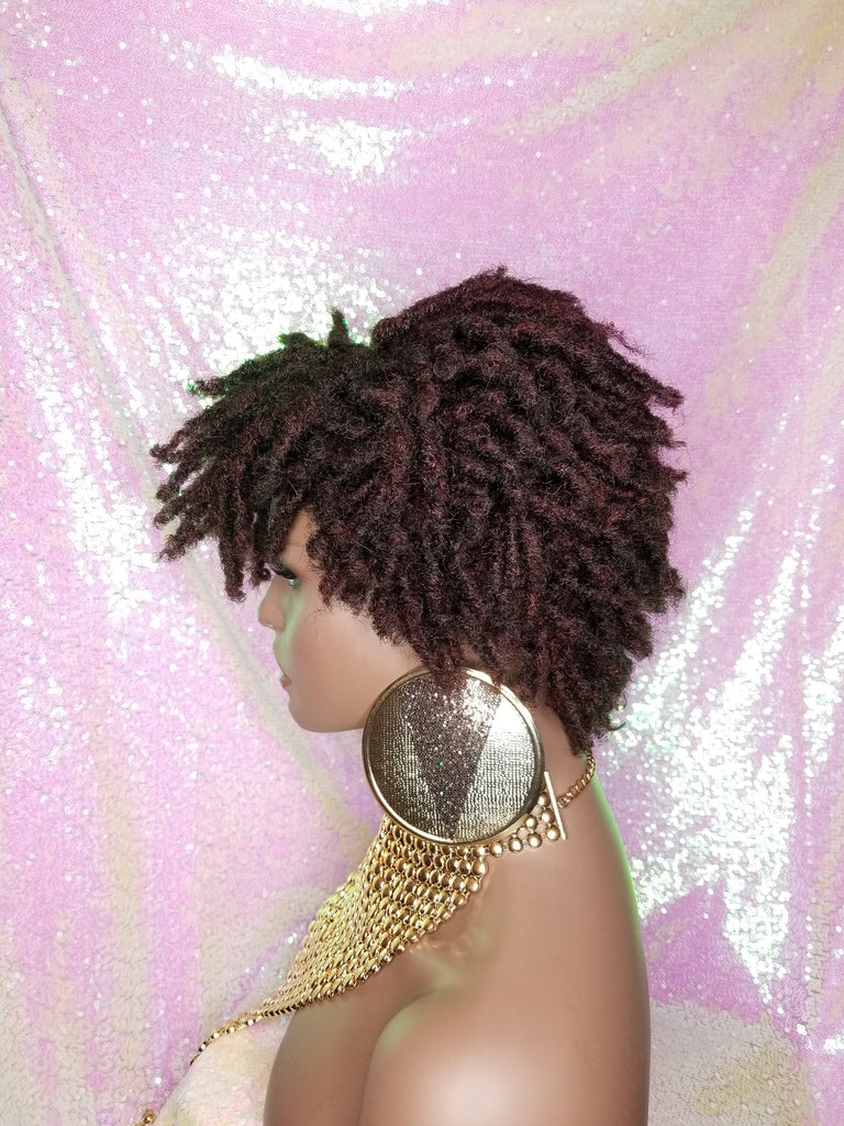 Afrocentric Short Kinky Curl Coil Twist Dread Locks Natural Style Full Cap Wig with Bangs - Beauty Blessing Wigs & Hair Extensions Boutique