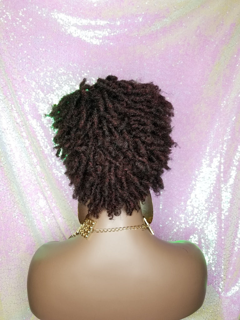 Afrocentric Short Kinky Curl Coil Twist Dread Locks Natural Style Full Cap Wig with Bangs - Beauty Blessing Wigs & Hair Extensions Boutique