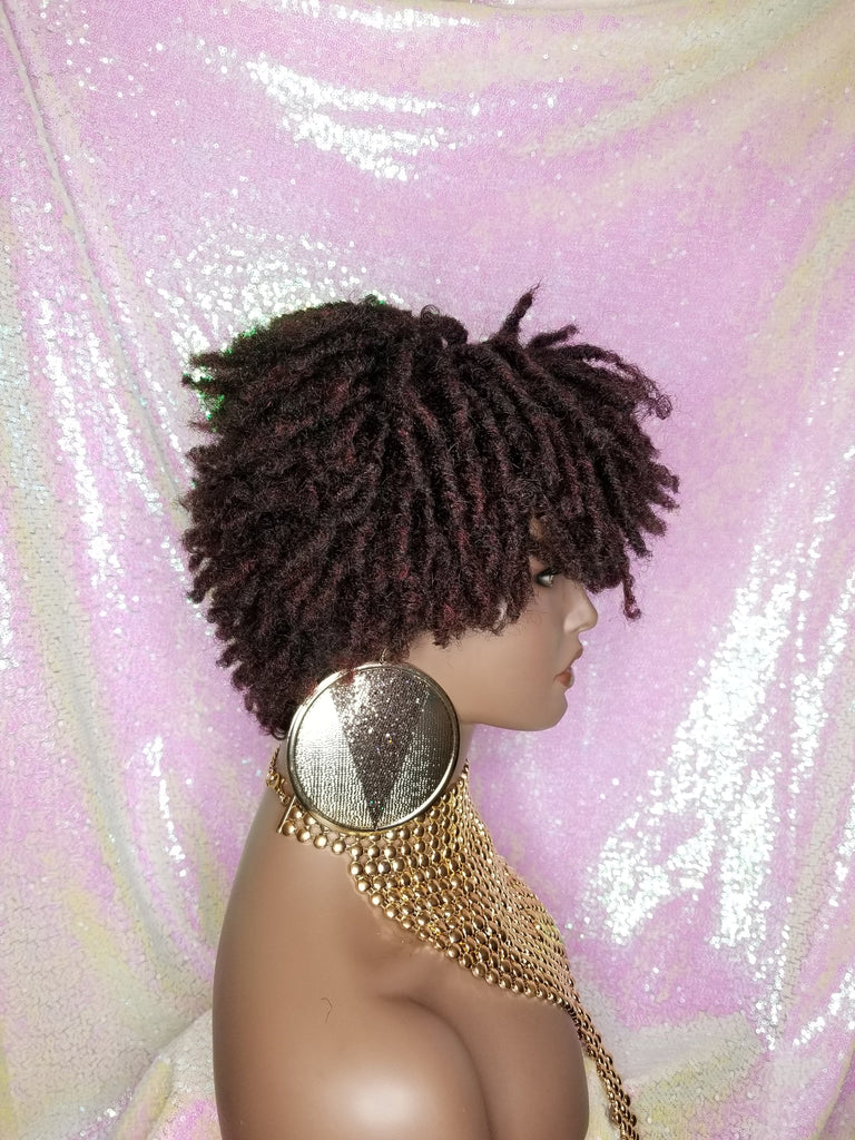 Afrocentric Short Kinky Curl Coil Twist Dread Locks Natural Style Full Cap Wig with Bangs - Beauty Blessing Wigs & Hair Extensions Boutique