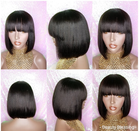 Short Bob Bang Style Brazilian Remy 100% Human Hair Wig - Beauty Blessing Wigs & Hair Extensions Boutique