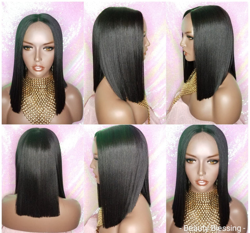 WIG Blunt Razor Cut Bob Style Premium Quality Heat Resistant Fiber Fashion Lace Wig - Beauty Blessing Wigs & Hair Extensions Boutique