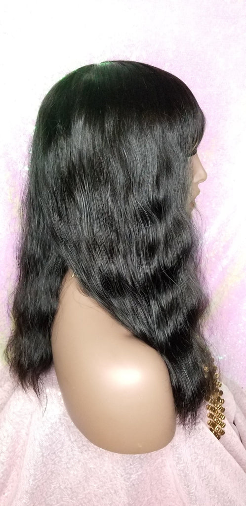 Wig Virgin Brazilian Remy 100% Human Hair Natural Loose Waves Full Wig with Bangs - Beauty Blessing Wigs & Hair Extensions Boutique
