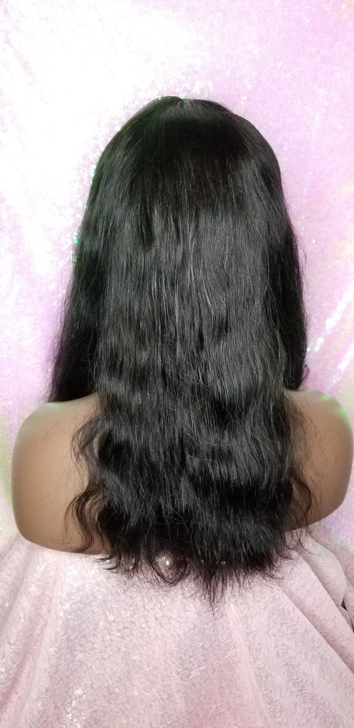 Wig Virgin Brazilian Remy 100% Human Hair Natural Loose Waves Full Wig with Bangs - Beauty Blessing Wigs & Hair Extensions Boutique