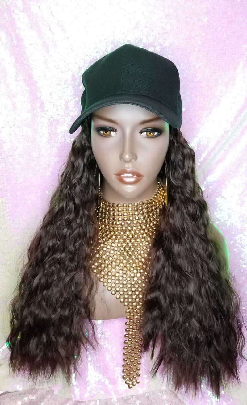 Baseball Cap Hat  Deep Wave Hair Wig
Premium Fiber Quality Hair - Beauty Blessing Wigs & Hair Extensions Boutique