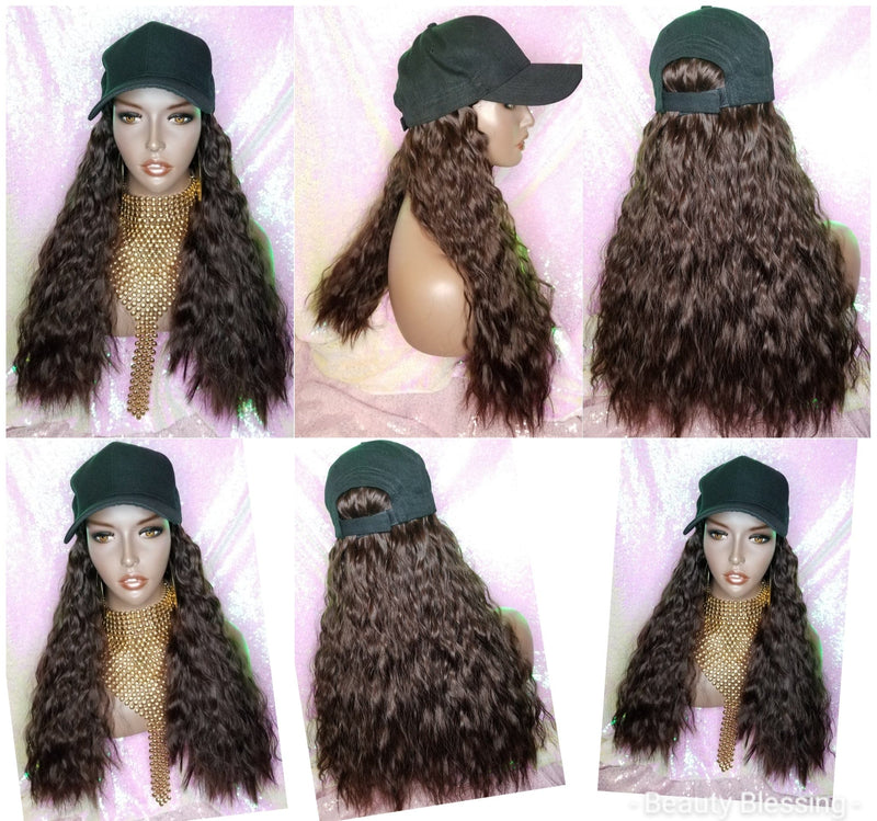 Baseball Cap Hat  Deep Wave Hair Wig
Premium Fiber Quality Hair - Beauty Blessing Wigs & Hair Extensions Boutique