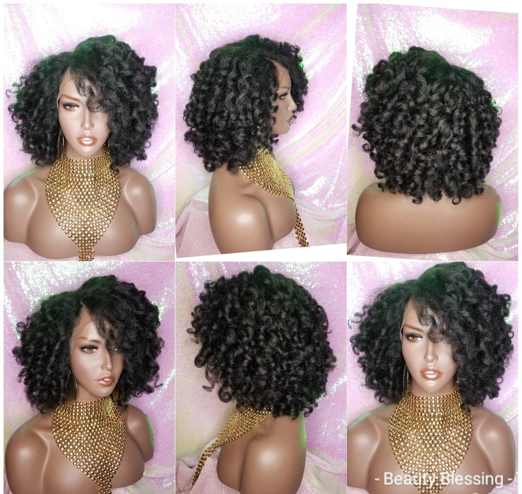 Kinky Afro Curl Lace Front Wig Curly Natural Yaki Texture Bob Wig - Beauty Blessing Wigs & Hair Extensions Boutique