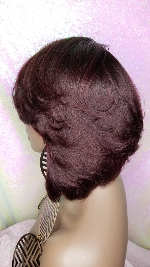 Glueless Brazilian Remy  Lace Front Human Hair Wig Straight Dark Plum Wine 99J Short Bob  - Beauty Blessing Wigs & Hair Extensions Boutique