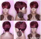 Short Hair Cut Pixie Cut Peruvian Remy Human Hair Wigs Burgundy Wigs - Beauty Blessing Wigs & Hair Extensions Boutique