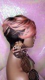 Wig Short Wig  Pixie Cut Style with Swoop Bangs Wigs for Women Light Pink Rosado Rose  Hair Color - Beauty Blessing Wigs & Hair Extensions Boutique