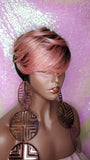 Wig Short Wig  Pixie Cut Style with Swoop Bangs Wigs for Women Light Pink Rosado Rose  Hair Color - Beauty Blessing Wigs & Hair Extensions Boutique