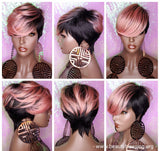 Wig Short Wig  Pixie Cut Style with Swoop Bangs Wigs for Women Light Pink Rosado Rose  Hair Color