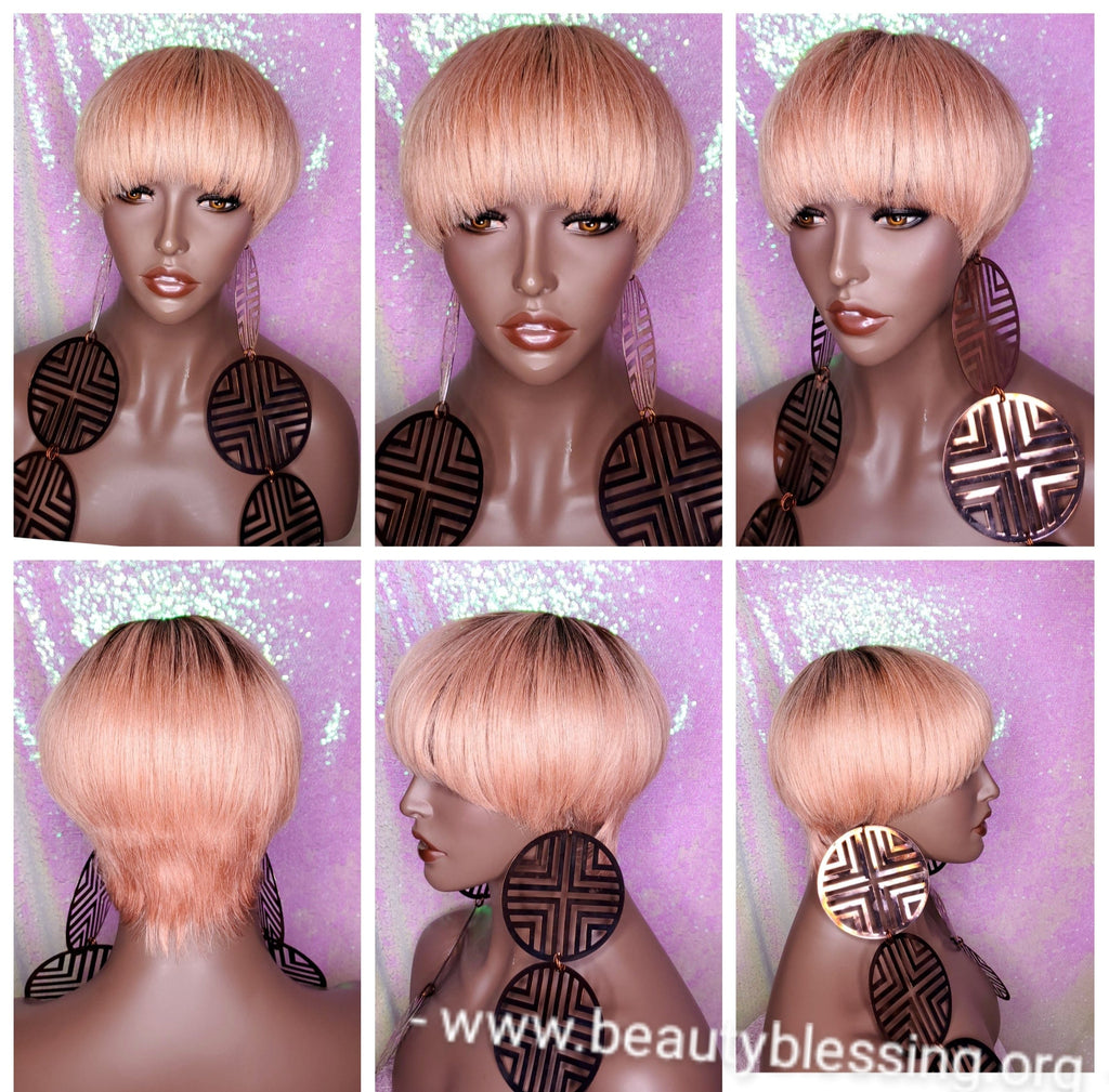 Celebrity Inspired Style Mushroom Pixie Cut Brazilian Remy 100%Human Hair Wig - Beauty Blessing Wigs & Hair Extensions Boutique