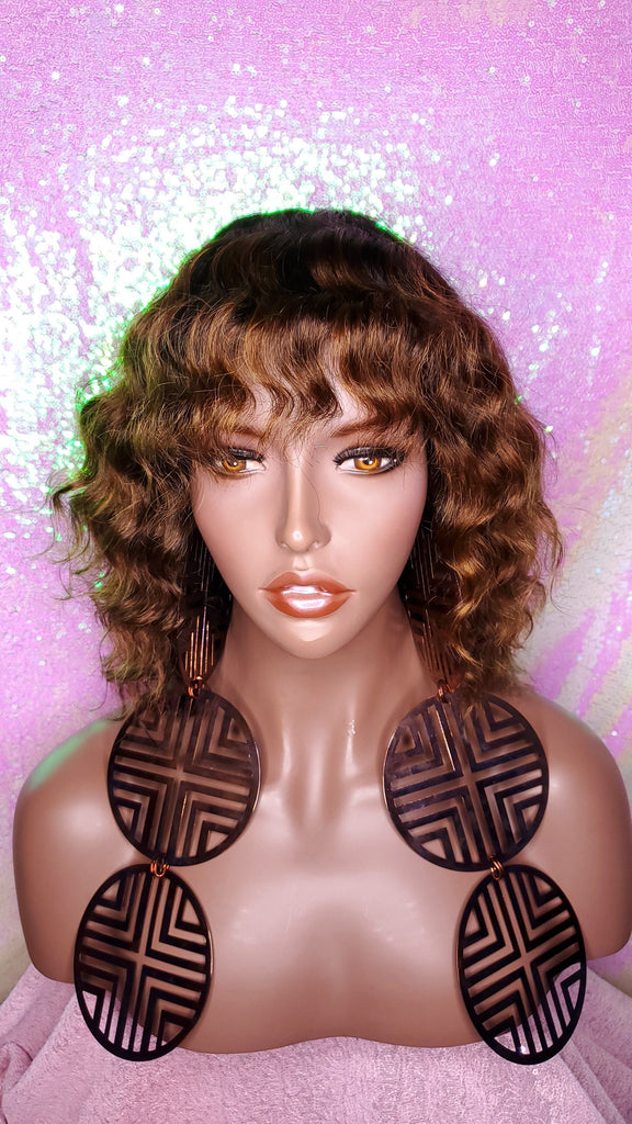 Wig Deep Wave Brazilian Remy 100% Human Hair Natural Hair Short Wig Ombre Auburn Chocolate Dark Brown Hair Wig - Beauty Blessing Wigs & Hair Extensions Boutique